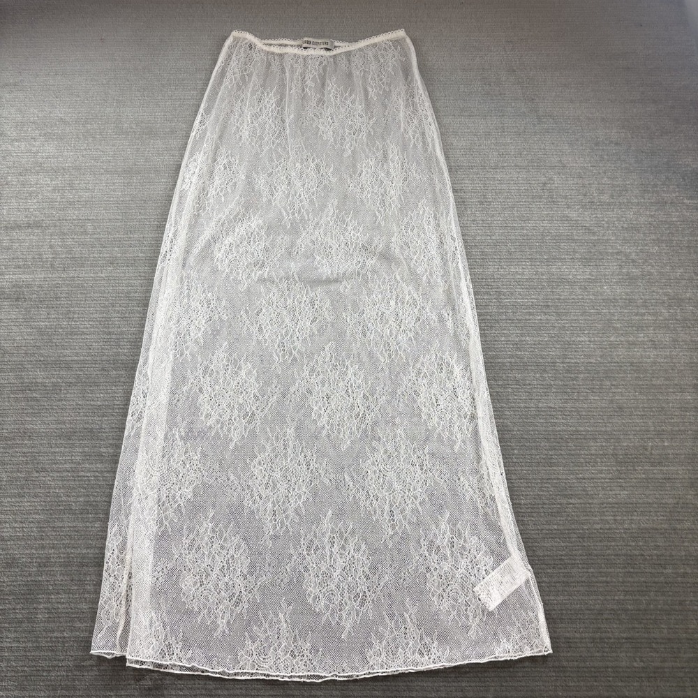 Urban Outfitters Sheer Lace Maxi Skirt Womens S White Elastic Waist Boho Rave
